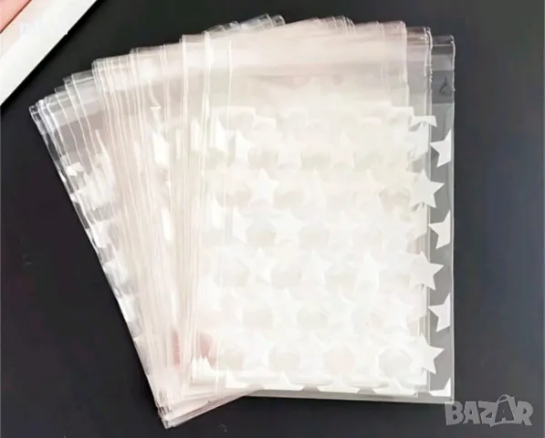 50 бр бели звезди опаковъчни пликчета торбички за дребни сладки и подаръци, снимка 3 - Други - 50406466