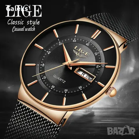 Мъжки кварцов хронограф LIGE*/ Бизнес стил с кафява каишка, дата и функция за ден и нощ!, снимка 3 - Мъжки - 49934355