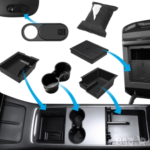Комплект от 6 Части Органайзера за Съхранение Tesla Model Y/3 2017–2023, Кутия, Държач за Чаши и др.