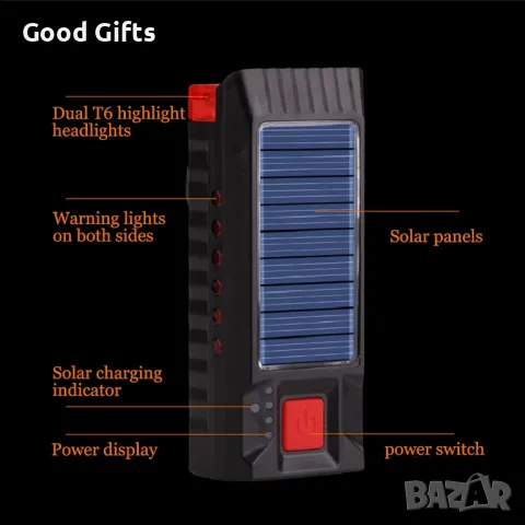 3в1 Соларен фар за велосипед, 1200 lm, 4000 mAh, IPX5, снимка 4 - Соларни лампи - 50204140