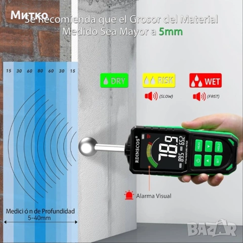 Акумулаторен стенен влагомер, професионален цифров хигрометър, детектор за влага за дърво, стени и п