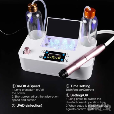 Мини водно дермабразио, за лице, акне, пори, вакуум за лице, снимка 7 - Козметични уреди - 52209853