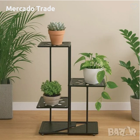 Декоративен цветарник Mercado Trade, 3 нива, Метал, Черен