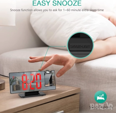 Настолен LED часовник със светещ проектор на тавана , аларма , будилник  ТОП: Буквите на часовника с