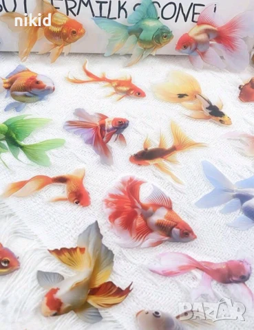 Риба Риби Рибки Аквариум 50 бр самозалепващи лепенки стикери за украса декор картонена торта др, снимка 6 - Други - 51381036