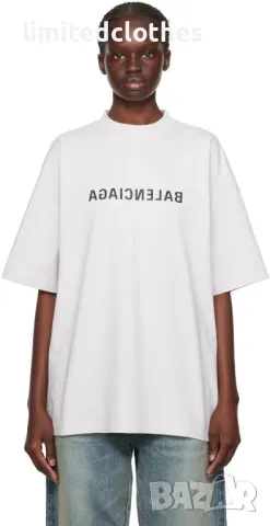 BALENCIAGA Ecru Destroyed Reversed Mirror Logo Print Oversized Мъжка / Дамска Тениска size S (M), снимка 1 - Тениски - 46827515