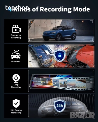 ThiEYE 4K Dash Carview 4 Mirror Dash Cam с камера за заден ход 10-инчов IPS сензорен екран...., снимка 6 - Аксесоари и консумативи - 51629091