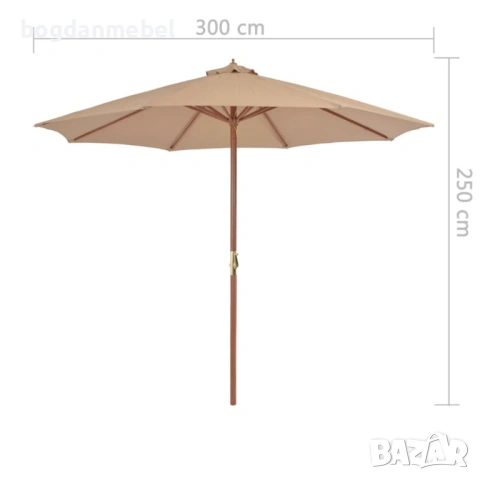 Sonata Градински чадър с дървен прът, снимка 5 - Градински мебели, декорация  - 53590444