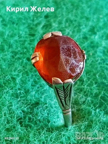 Винтидж сребърен пръстен с инкрустиран камък ЦИТРИН майсторска ръчна изработка 20666, снимка 2 - Пръстени - 53777719