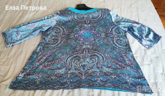 Блуза/туника дамска изк. коприна, тюркоаз, лилаво и сиво, 4XL+, снимка 2 - Туники - 47023025