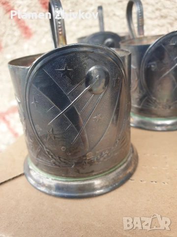 Шест броя дебело посребрени подстаканици - СССР на тема Спутник, снимка 2 - Чаши - 53427935