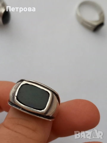 Три сребърни мъжки пръстена с черен камък, снимка 6 - Пръстени - 53887608