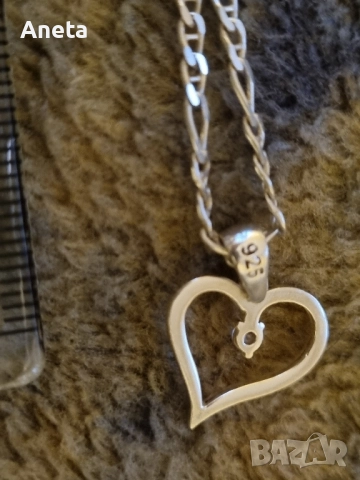 Сребърен синджир с висулка сребърно сърце, снимка 2 - Колиета, медальони, синджири - 52505609