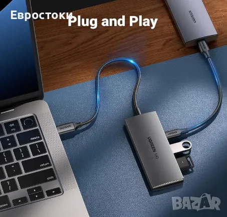 UGREEN USB C хъб 10Gbps, 4 порта, USB 3.2, 2 х USB-C 3.2 и 2 х USB-A 3.2, удължител на USB порт. USB, снимка 8 - Кабели и адаптери - 49351548