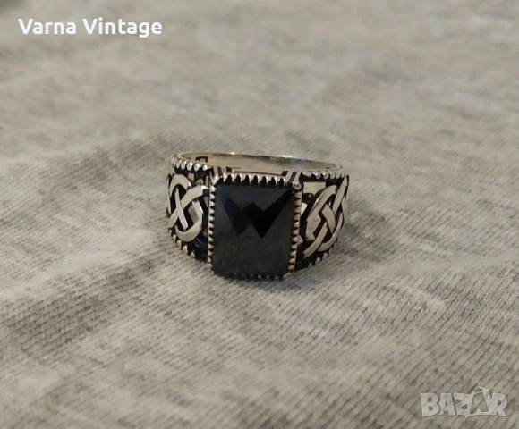 Красив оригинален сребърен пръстен с плетка и камък. 925. 5,9 гр., снимка 2 - Пръстени - 53404666