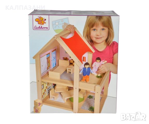 Дървена къща с две кукли Eichhorn, 22.5x36x41см. 100002501, снимка 1 - Игри и пъзели - 46100593