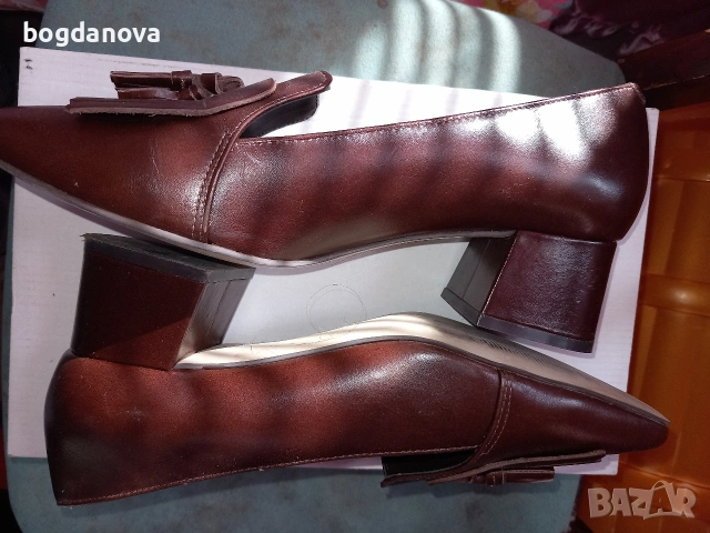 Next елегантни затворени обувки с нисък удобен ток от кожа, снимка 4 - Дамски елегантни обувки - 53986454