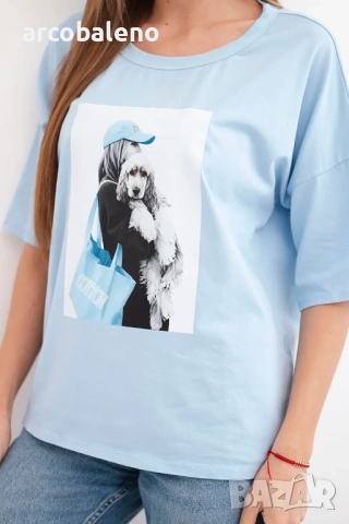 Дамска памучна тениска с къс ръкав и модерна щампа, 9цвята , снимка 5 - Тениски - 53864968