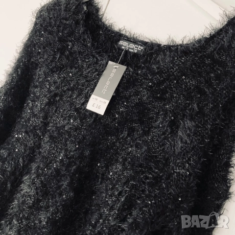 Разпродажба Дамски черен пухкав пуловер с пайети Нов, снимка 4 - Блузи с дълъг ръкав и пуловери - 52881428