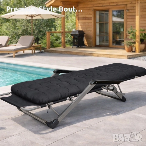 Сгъваем градински шезлонг с ватирана възглавница, регулируема облегалка , 178 см, снимка 8 - Градински мебели, декорация  - 53923407