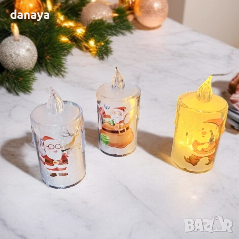 6231 Мини електронна свещ с коледна картинка и Led светлина, 8 см