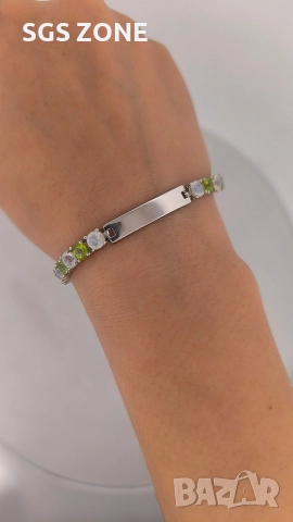 Сребърна гривна с родийно покритие, перидот и лунен камък, снимка 14 - Гривни - 52566116