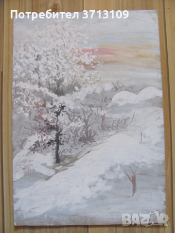 Картина акрилни бои -зима , картон ,48х34см.