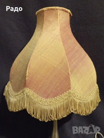 Старинна месингова лампа с абажур, снимка 3 - Настолни лампи - 53347428