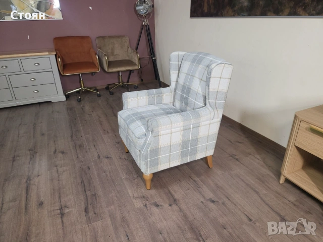 Сив фотьойл от плат с висока облегалка, снимка 3 - Дивани и мека мебел - 53802735