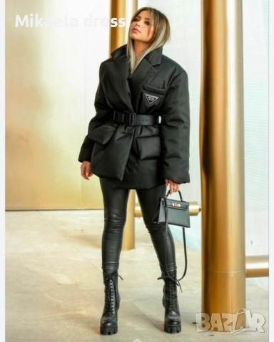 Прекрасно зимно яке от марката Pr с колан. Използвано, цветът му е черен.С,М Л размер, снимка 9 - Якета - 52544934