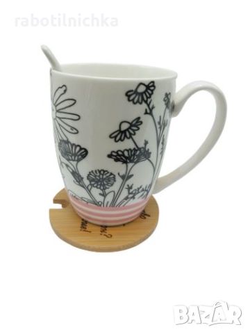 Подаръчна кутия с чаша за чай, цвете и тефтер, снимка 2 - Сувенири от дърво - 45710359