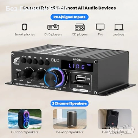 Нов аудио Bluetooth 5.0 стерео усилвател 40W+40W с LCD и дистанционно, снимка 2 - Други - 53006623