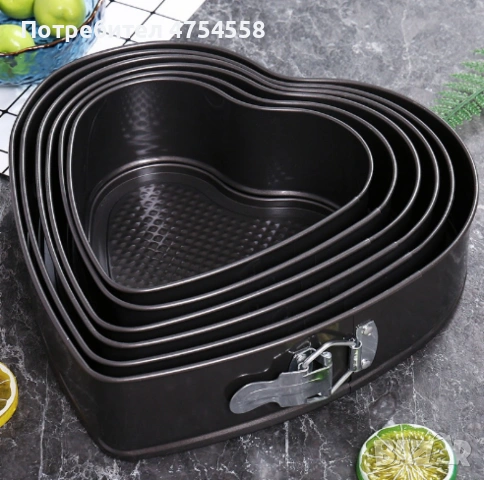 Комплект от 6 броя метални форми сърце за торта   , снимка 3 - Форми - 53702762