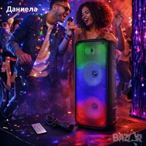 Безжична RGB тонколона – 2×8″ говорителя, Bluetooth, 1200 W, батерия 3000 mAh, снимка 3 - Тонколони - 53196543
