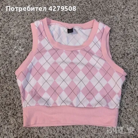 Кариран розов кроп топ/ crop top, снимка 1 - Корсети, бюстиета, топове - 47727611