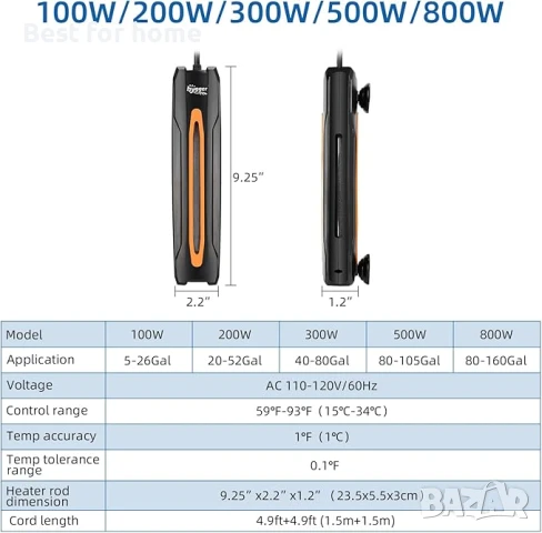 hygger 100W кварцов нагревател за аквариум с LED дигитален дисплей, снимка 5 - Аквариуми - 50916788