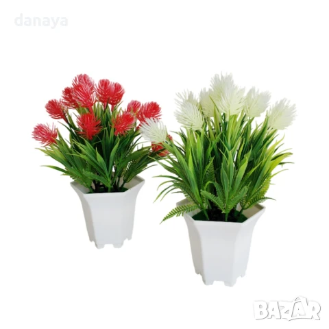 4946 Изкуствено цвете в бяла саксия, 28 см, снимка 9 - Изкуствени цветя - 46788813