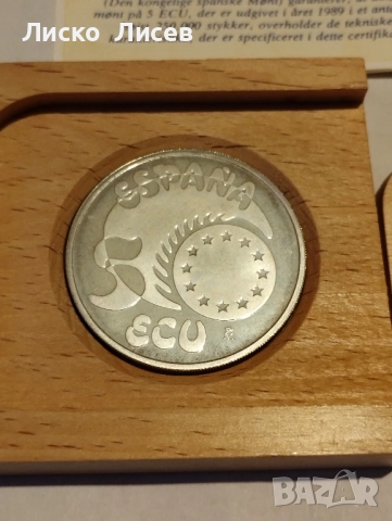 Испания 5 екю 1989г., снимка 7 - Нумизматика и бонистика - 52943360