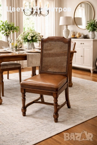 Винтидж дъбови холандски трапезни столове, естествена кожа 