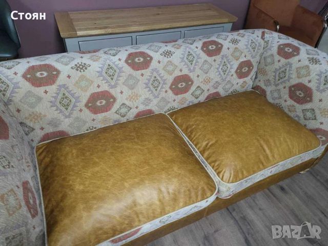 Комплект дивани тройка и двойка от плат и кожа тип Честърфийлд, снимка 11 - Дивани и мека мебел - 46474621