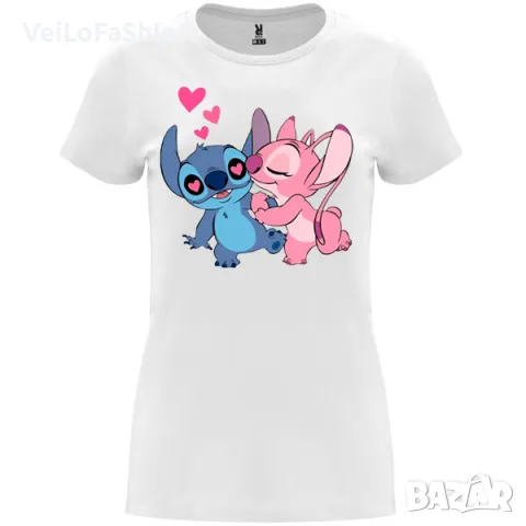 Нова дамска тениска с героите Стич и Ейнджъл (Stitch & Angel) в бял цвят, снимка 1