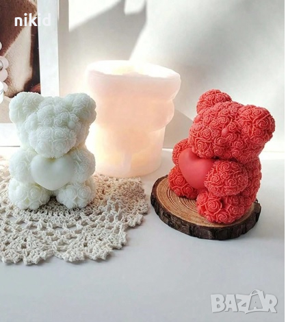 3d Мече от рози със сърце силиконов молд форма фондан шоколад гипс смола свещ сапун декор, снимка 1 - Форми - 44151693