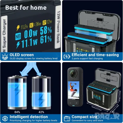 CYNOVA Insta360 X4 Зарядно устройство за батерии Insta360 X4, снимка 4 - Друга електроника - 50055589