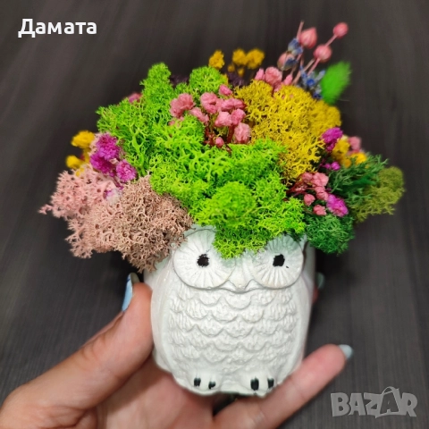 Бухалчета и котета със скандинавски мъх , снимка 2 - Декорация за дома - 47145789