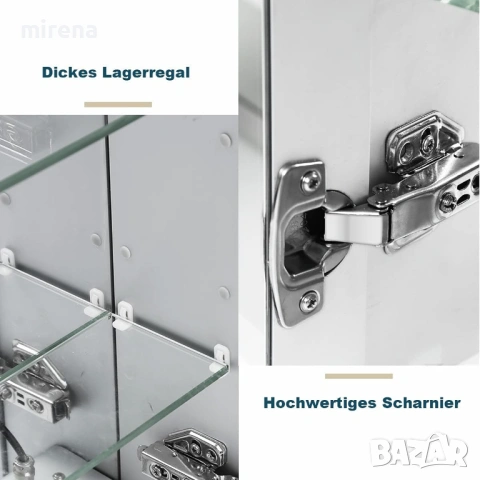 Шкаф за баня с огледало и една врата с ЛЕД LED осветление алуминий, снимка 6 - Шкафове - 53298482