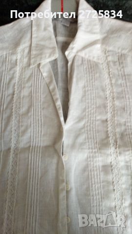 Блуза H&M, 100% лен и шевица, бяла, снимка 5 - Корсети, бюстиета, топове - 46206360
