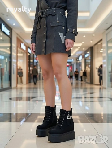 Боти на платформа - черен велур, снимка 3 - Дамски боти - 53193484