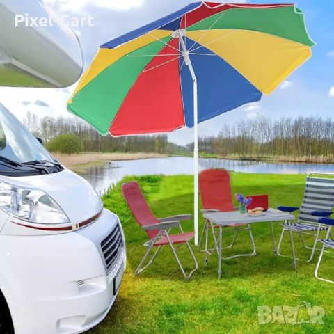 Многоцветен плажен чадър с чупещо рамо, снимка 1 - Други стоки за дома - 46459667