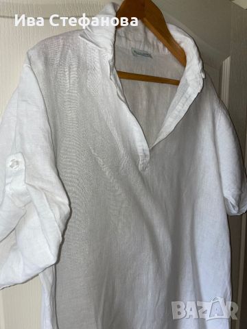 Нова елегантна бяла туника риза 100%лен ленена Италия  
