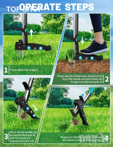 YISSVIC Инструмент за премахване на плевели Педал от неръждаема стомана с 4 нокти и крак, син, снимка 5 - Градински инструменти - 49627300